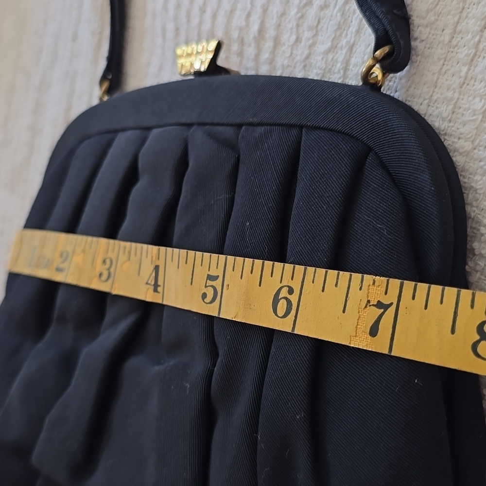 Birks - Navy Pleated Evening Handbag with Gold Hardware​ - Picture 12 of 13